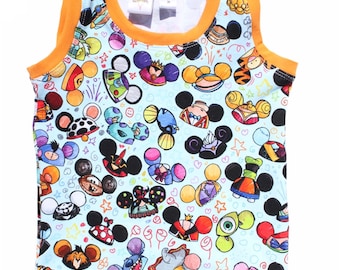 Baby or Toddler | Boy or Girl | Tank Top | Mickey Mouse and Friends Hats on Blue | Size 18 months