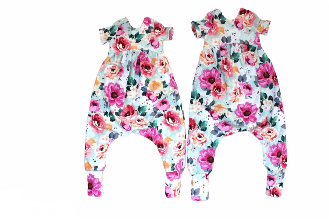 Baby Girl Short Sleeve Alley Cat Romper Large Scale Floral Etsy.de