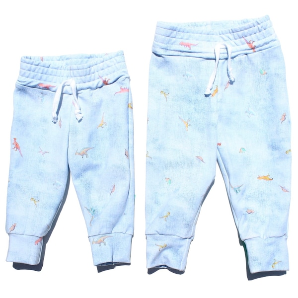 Baby or Toddler | Boy or Girl | Joggers | Faux Acid Wash Denim | Dinosaurs