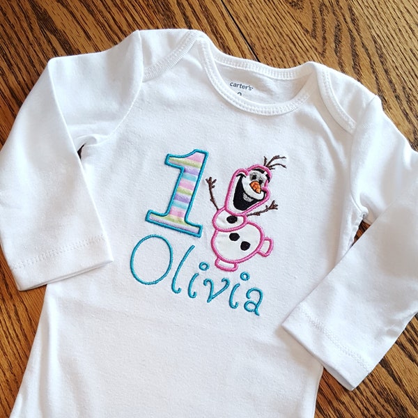 Frozen Olaf Disney Elsa and Anna favorite Snowman Custom Birthday Shirt - Any Name or Birthday Number on your Embroidery and Appliqué gift.