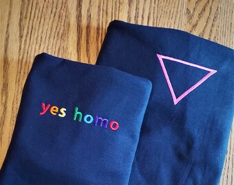 Camiseta - SÍ HOMO - Orgullo - LGBTQ - Camiseta Tumblr - Bordada - Hecha a mano - Todos los géneros - Gay - Lesbiana - Queer