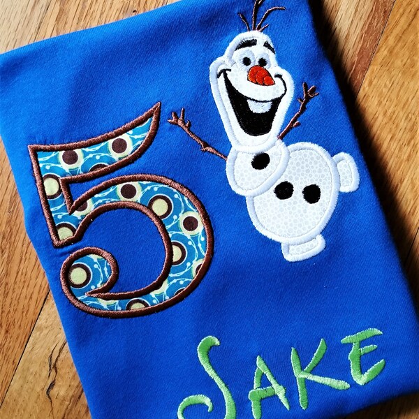 Frozen Olaf Disney Elsa and Anna favorite Snowman Custom Birthday Shirt - Any Name or Birthday Number on your Embroidery and Appliqué gift.