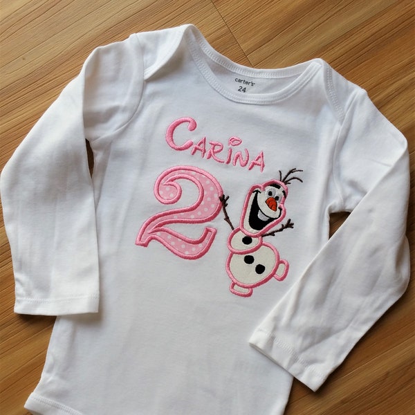 Frozen Olaf Disney Elsa and Anna favorite Snowman Custom Birthday Shirt - Any Name or Birthday Number on your Embroidery and Appliqué gift.