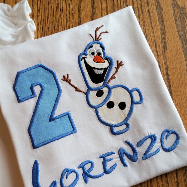 Frozen Olaf Disney Elsa and Anna favorite Snowman Custom Birthday Shirt - Any Name or Birthday Number on your Embroidery and Appliqué gift.