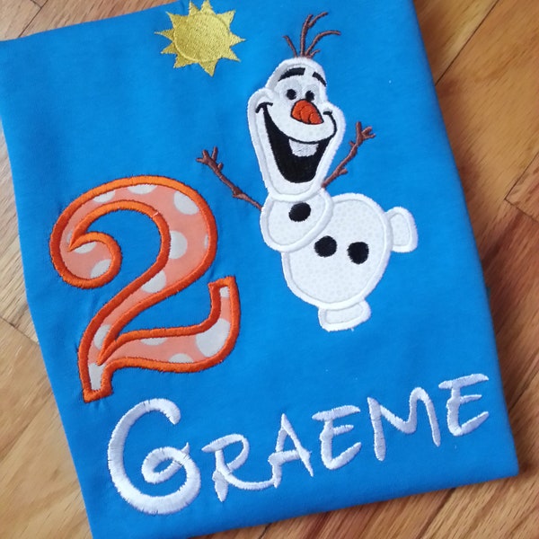 Frozen Olaf Disney Elsa and Anna favorite Snowman Custom Birthday Shirt - Any Name or Birthday Number on your Embroidery and Appliqué gift.