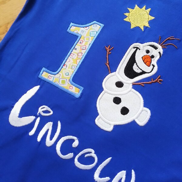 Frozen Olaf Disney Elsa and Anna favorite Snowman Custom Birthday Shirt - Any Name or Birthday Number on your Embroidery and Appliqué gift.