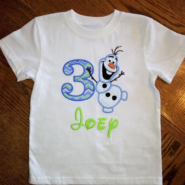 Frozen Olaf Disney Elsa and Anna favorite Snowman Custom Birthday Shirt - Any Name or Birthday Number on your Embroidery and Appliqué gift.