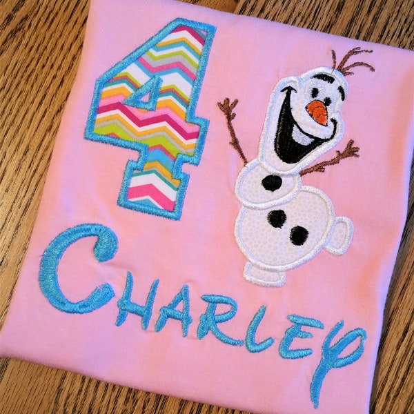 Frozen Olaf Disney Elsa and Anna favorite Snowman Custom Birthday Shirt - Any Name or Birthday Number on your Embroidery and Appliqué gift.