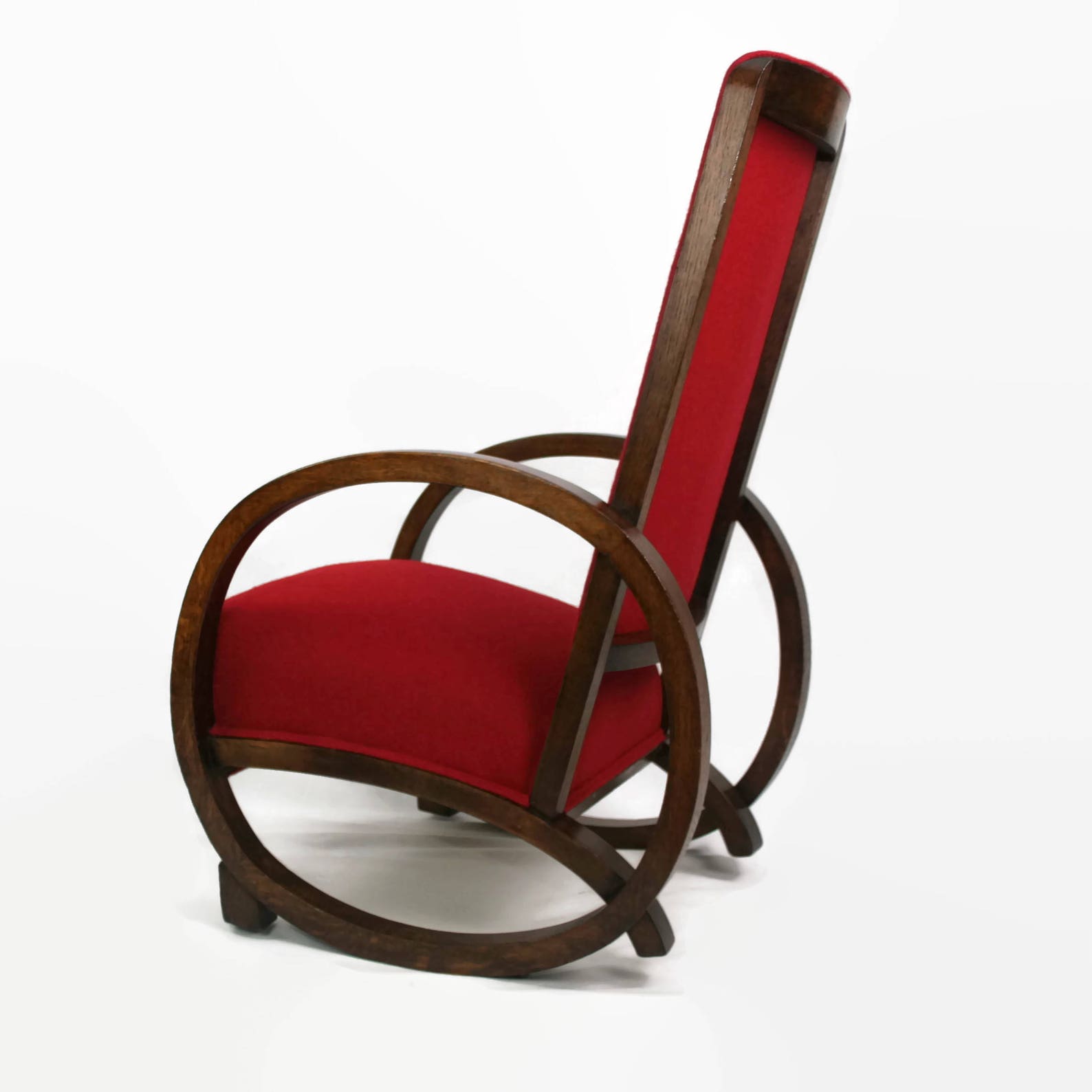 Art Deco Rocking Chair fully restored and upholstered in red Etsy