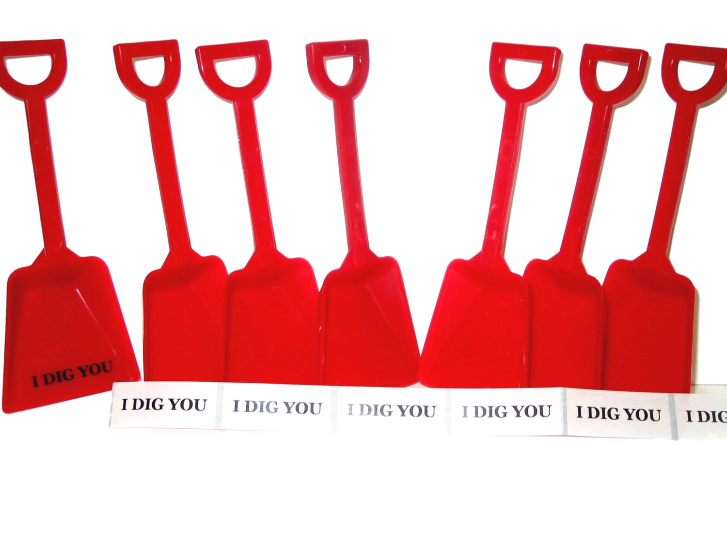 36 Brilliant Red Toy Shovels and 36 I Dig You Shovels Made in Etsy