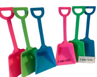 12 Lime Toy Beach Sand Shovels &  12  "I Dig You" Stickers  Mfg USA  Lead Free* 