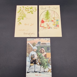 3 belles cartes postales lithographiques antiques/vintage de voeux de Noël suédois - vintage scandinave