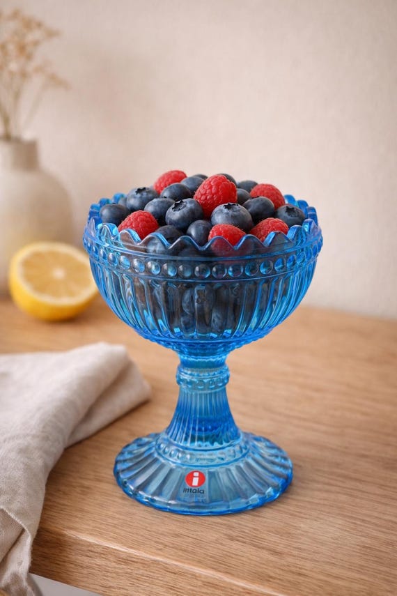 Marimekko Mariskooli Glass Bowl Iittala Blue Vintage Scandinavian