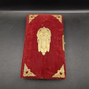 Album photo ancien style Jugend avec cartes de visite - Daté 1915 - Couverture en velours et détails en laiton