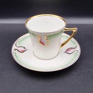 Art Nouveau Teacup & Saucer - Beyer and Bock Germany - Jugendstil Design with Gold and Hand Painted Floral Motif