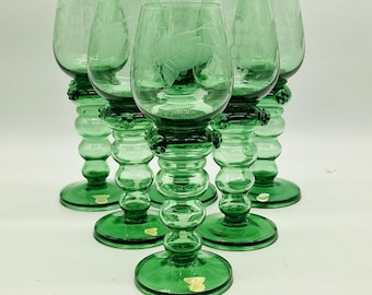 数々の賞を受賞 Green/Gold Emerald Gorgeous Vintage Glass Czech Bohemian 工芸品