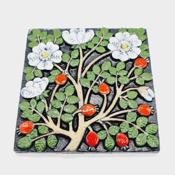 Lisa Larson for Gustavsberg-Wall plaque- Pomona Series-rose hip- Swedish collectible design.