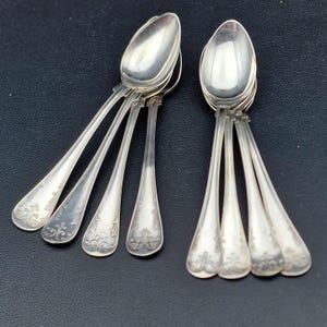 Set of 8 Antique Silver Plate Demitasse Spoons – “Gammel Fransk” Pattern – ca. 1900–1920