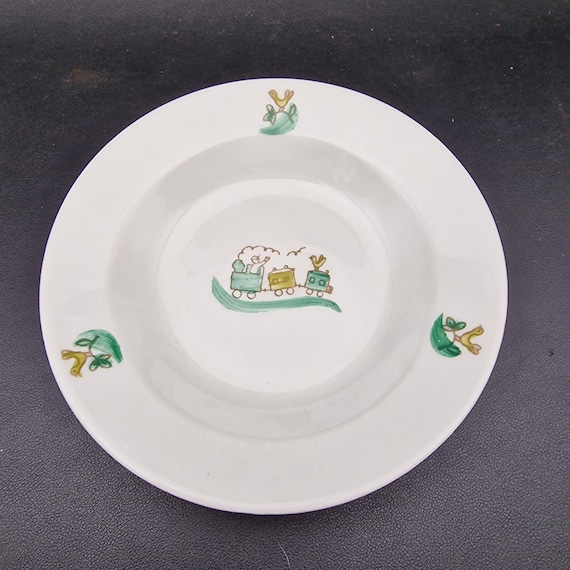 Vintage Arabia Finland Kids Plate – Hand-painted Train & Bird