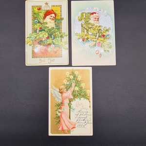 3 belles cartes postales lithographiques antiques/vintage de voeux de Noël suédois - vintage scandinave