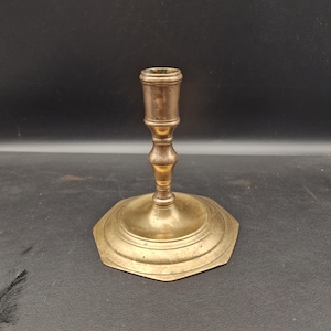 Antique Swedish Baroque Brass Candlestick – Octagonal Base, ca 1700, 13 cm Tall