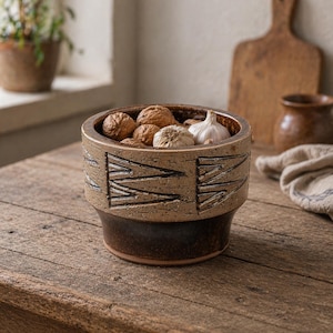 Bol de cerámica Laholm Keramik, cerámica de estudio sueca, década de 1960, gres rústico, diseño escandinavo de mediados de siglo.