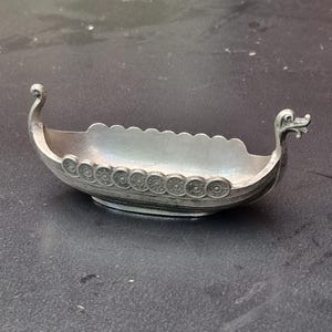 Norwegian Pewter Viking Ship Salt Cellar – TPB Tinn Miniature Boat 9.5 cm