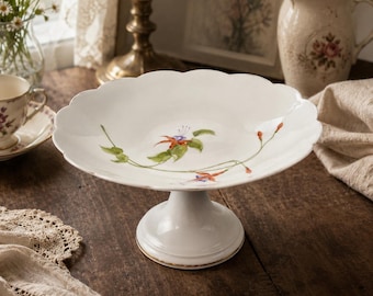 アンティーク グスタフスベリ 手描き磁器 コンポート スウェーデン製 台座付きボウル 1900年頃 花柄センターピース