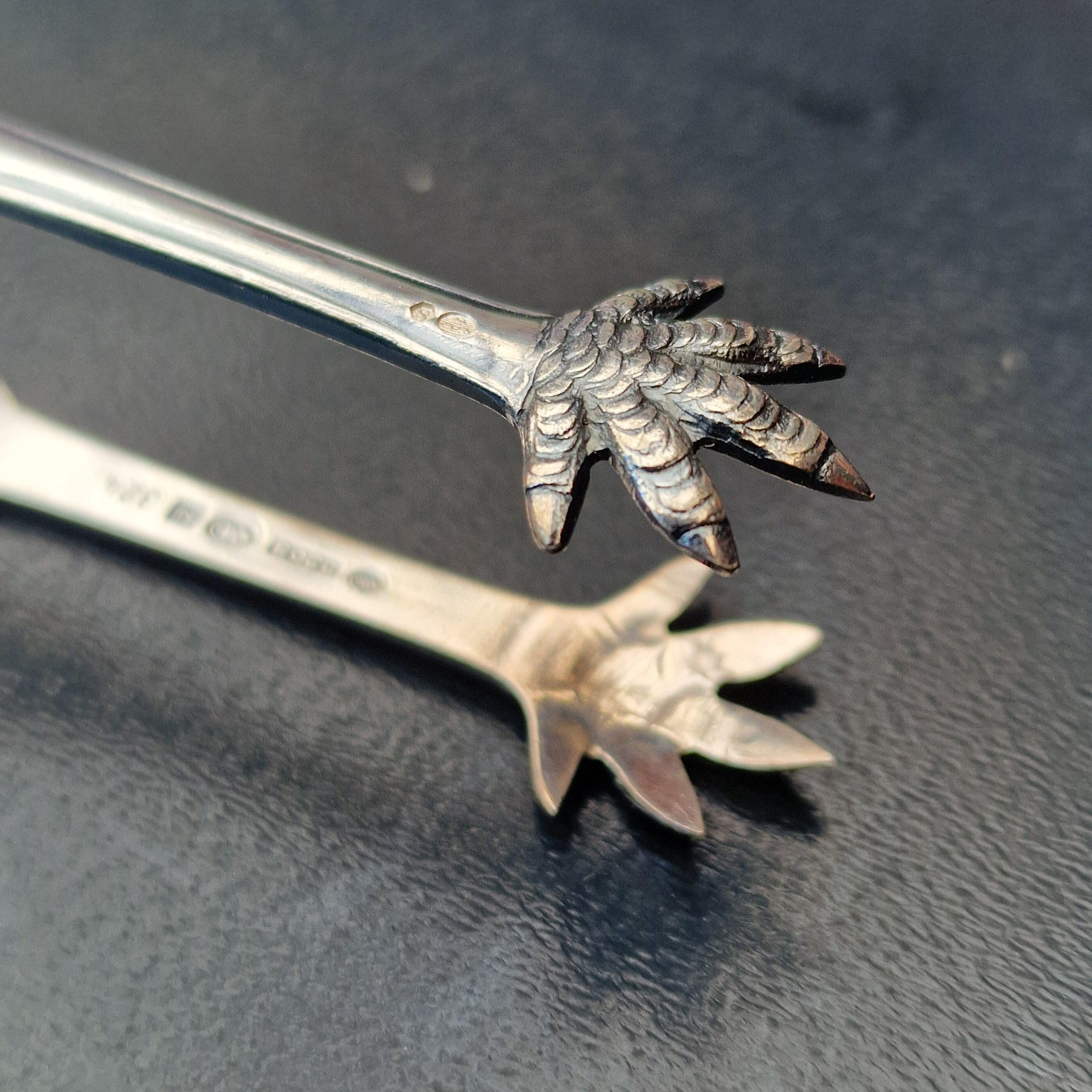 ノルウェー製シュガートング – 830シルバー、バロッククローチップ