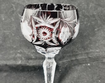 Wineglass - Bohemian cut to clear glass - ruby red