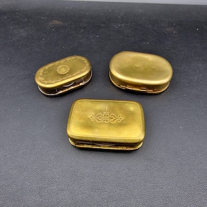 Antique Brass Snuff Boxes (Set of 3) – 19th Century, Royal Monogram & Mirrors