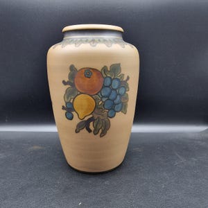 Antique L. Hjorth Vase from Bornholm, Denmark – Hand Painted Fruit Motif – 21 cm / 8.3 in