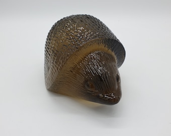 Large pale amber Kosta Boda WWF limited edition Hedgehog, art glass figurine signed by Paul Hoff.