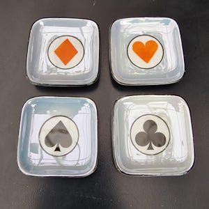 Set of Four Vintage Playing Card Trinket Dishes – Victoria China Czechoslovakia – Circa 1930s