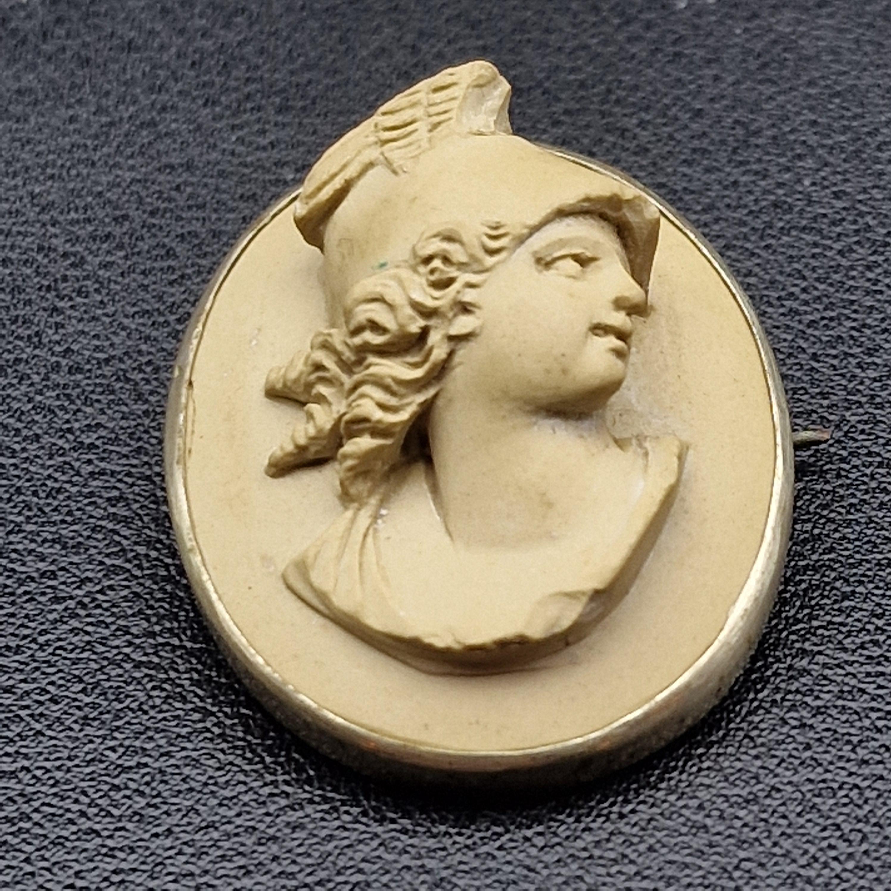 Antique Grand Tour Lava Cameo Brooch, Carved Volcanic Stone