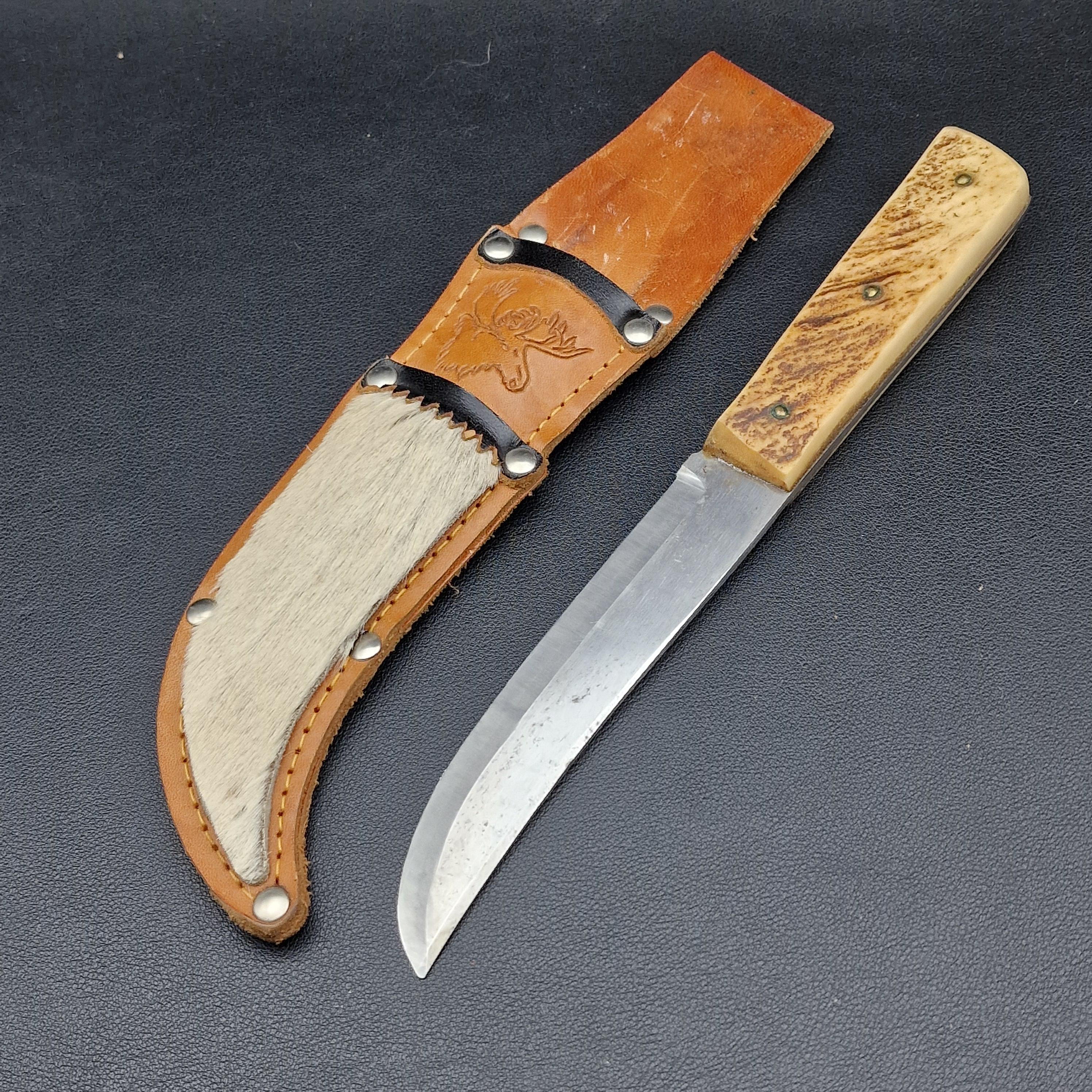Vintage Scandinavian Hunting Knife, Handmade Reindeer Horn Handle