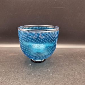 Signed Göran Wärff Bowl for Kosta Boda – Swedish Blue Art Glass, Vintage Scandinavian Design
