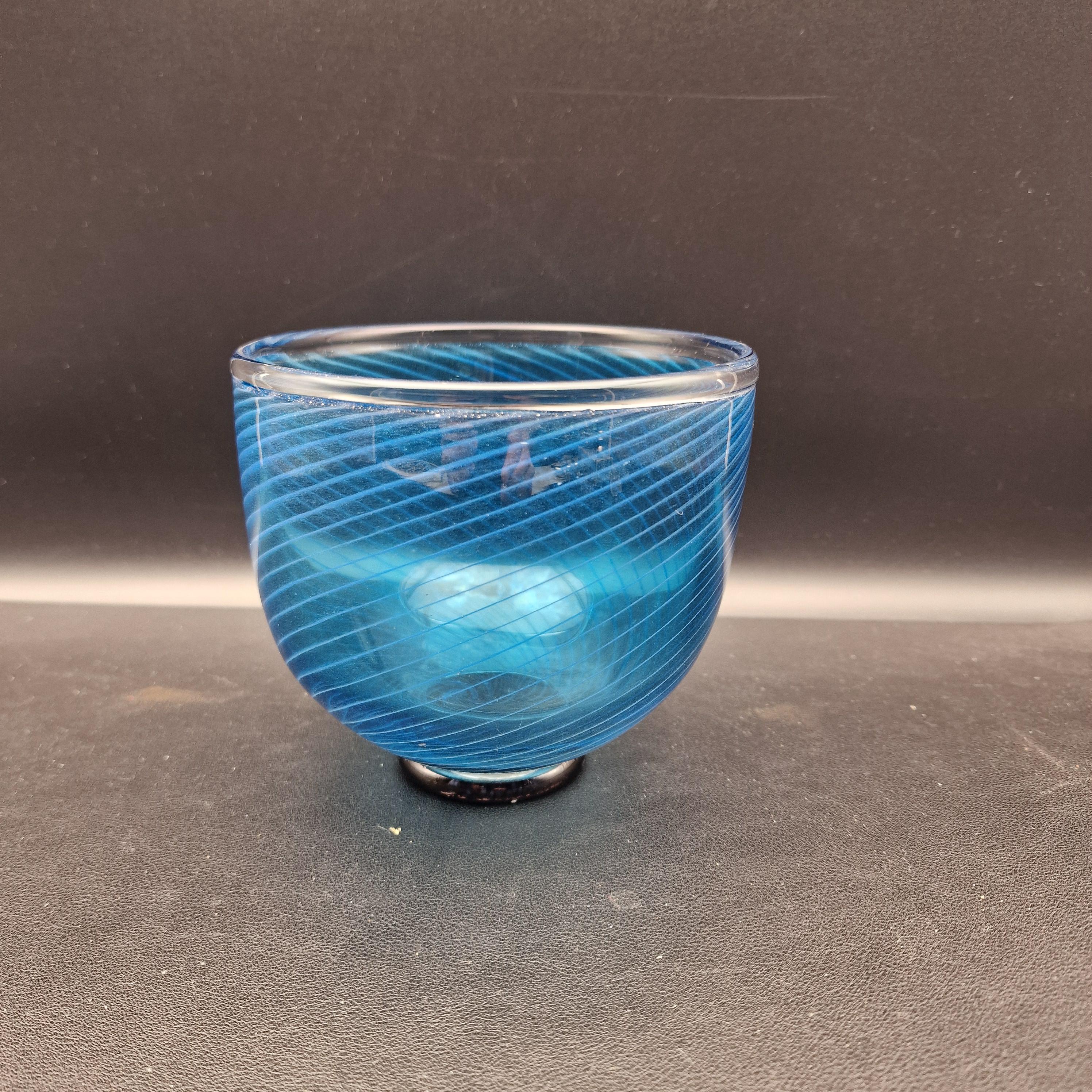 ◆ BODA Zelda footed bowl ボダ ガラスボウル 80s ◆ Signed Göran Wärff Bowl for Kosta Boda – Swedish Blue Art Glass