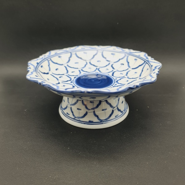 Vintage chinesische Schale auf Fuß - blau und weiß