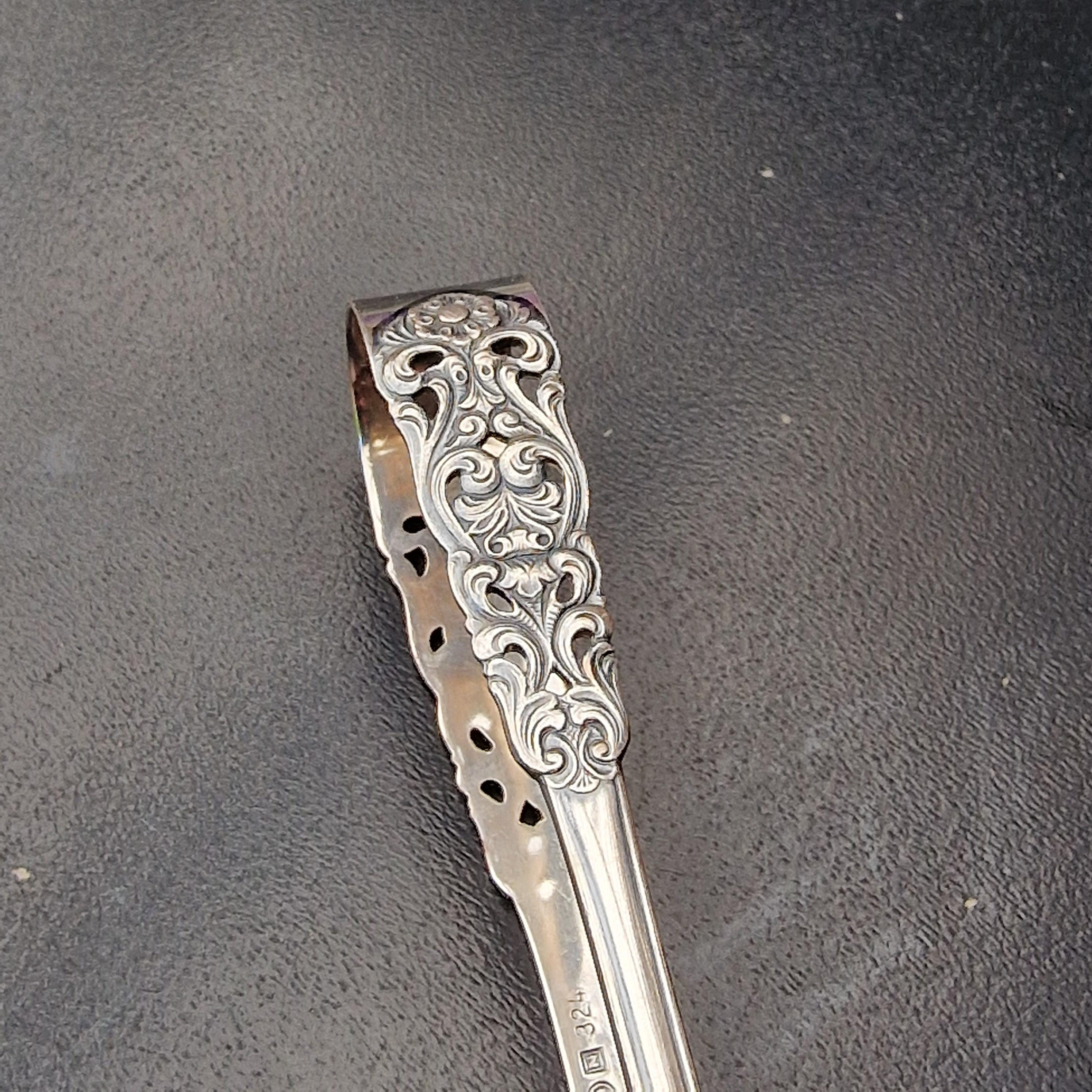 ノルウェー製シュガートング – 830シルバー、バロッククローチップ