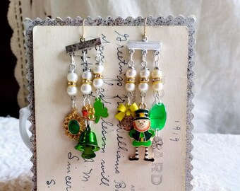 Mismatch Saint Paddy's Day Earrings / Four Leaf Clover Earrings / Leprechaun  Earrings / Saint Patrick's Holiday Earrings / Kitschy Earrings