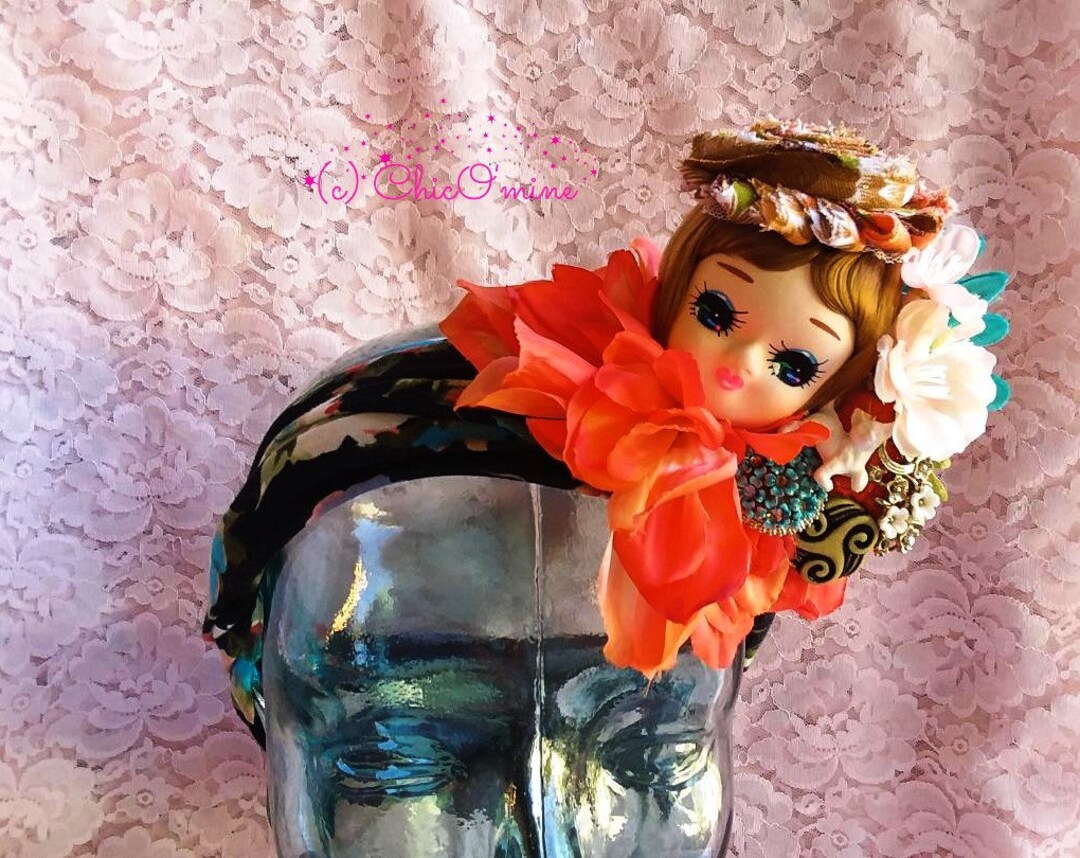 Wearable Art 60's Doll Head Garden Party Headband Halloween Party
