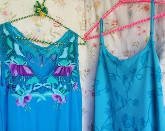 Vintage 1980's to 1990's Dresses / Blue Floral Dresses /  Vintage Summer Dress / Vintage Dress to Repair