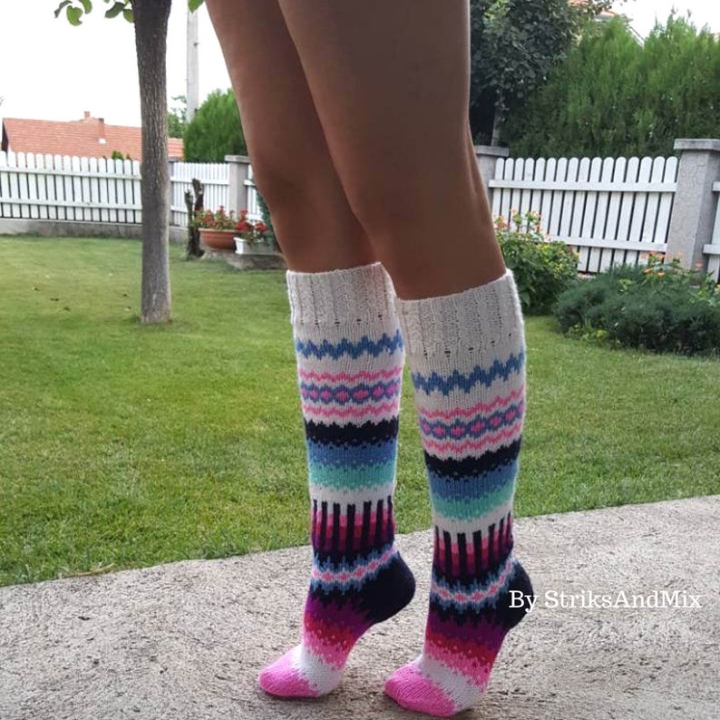 Knit Socks With Flowers Knee Long House Socks Womens Socks Etsy