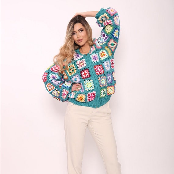 Granny Square Bomber Jacket With 