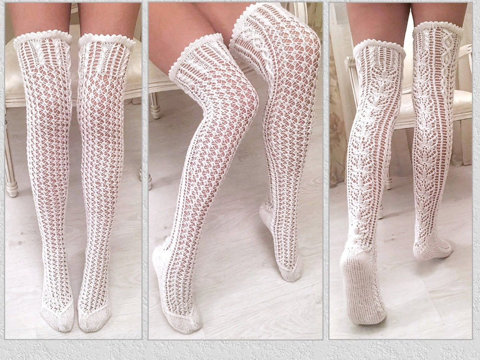 Womens White Thigh High Stockings