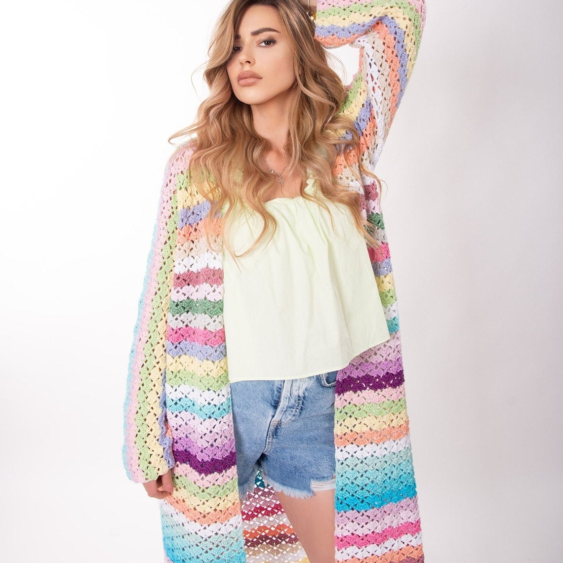 Crochet Long Cardigan Rainbow Hippie Festival Cardigan - Etsy