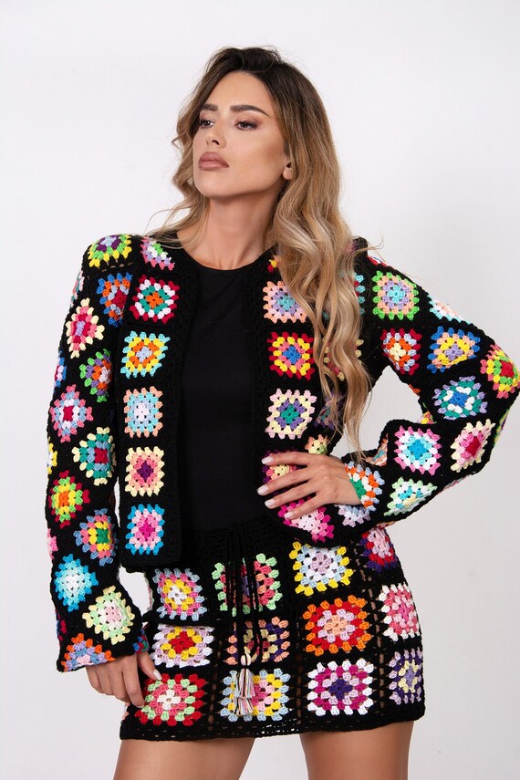 Black Granny Square Woman Suit: Short 