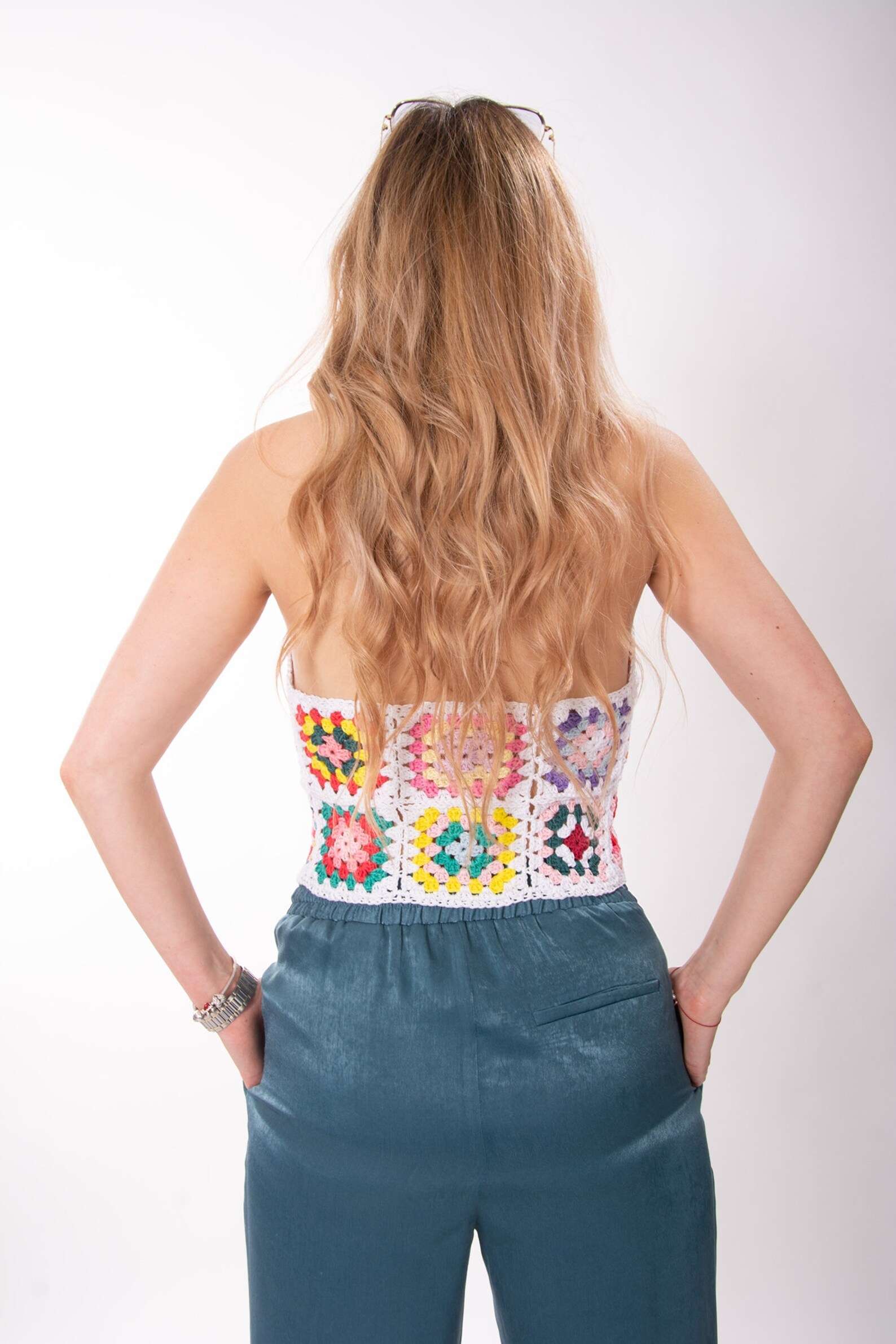 Crochet Granny Square Halter Top Framed in White Etsy New Zealand