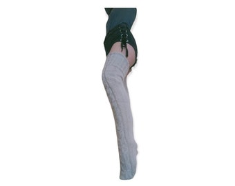 Thigh High Socks, Long Thigh High Socks, Boots Cuffs Socks, Beige Mohair Socks, Fuzzy Long Knit Socks